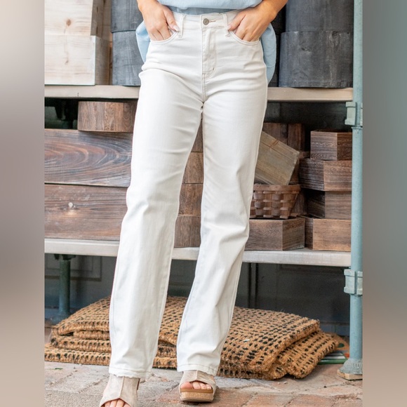 JUDY BLUE MASIE HIGH RISE STRAIGHT ECRU - Picture 1 of 14